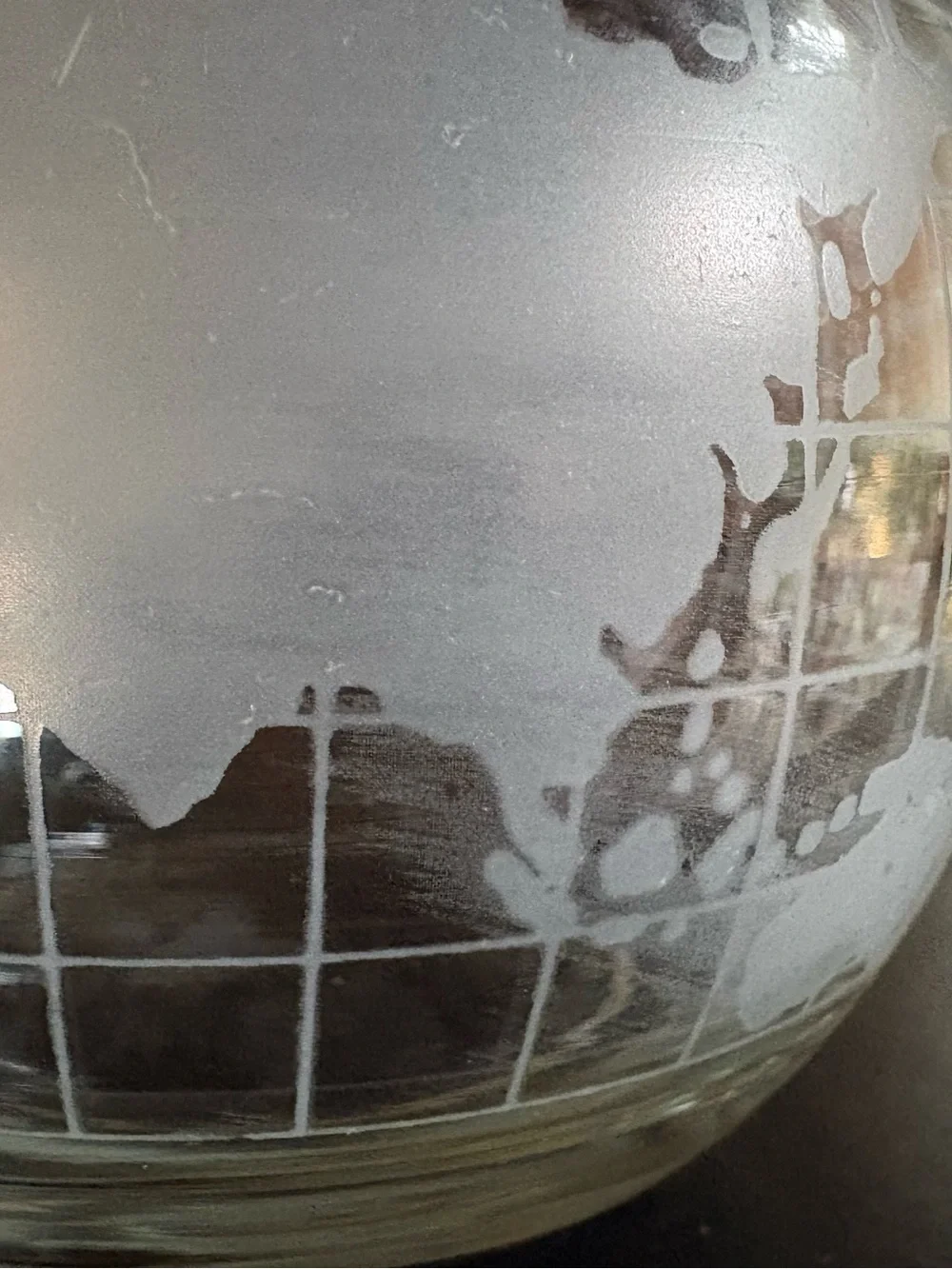 VTG Etched Glass World Globe Oil Candle Base Set of 2 (No Wicks, No Oil)